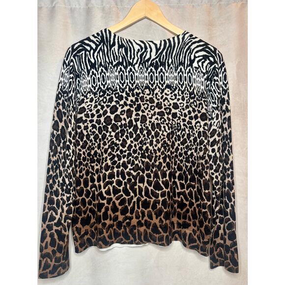 Charter Club Brown Animal Print Cardigan Button Front Soft Knit Sweater Size M - Picture 3 of 5